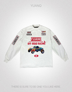 YUANQ24AW越野赛车服美式 骑行服重磅宽松小众原创小领口T恤 长袖