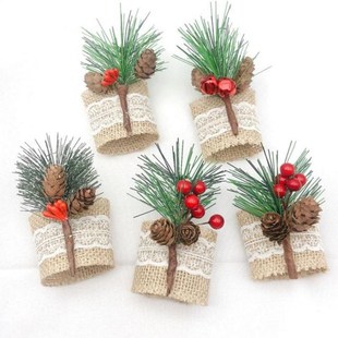 6Pcs Christmas Napkin Rings Bohemian Linen Simulation Christ