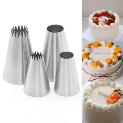 4pc Large Cream Cake Icing Piping Frosting Stainless Steel N