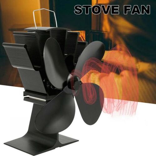Black Stove Fan 4 Blade Fireplace Fan Heat Powered Wood Burn