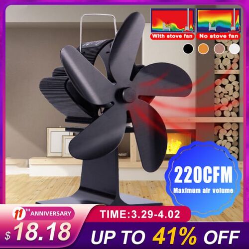 5 Blades Stove Fan Super Quiet Heat Powered Saving Fireplace