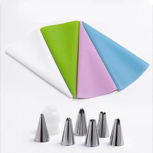 8PCS/set Silicone Icing Piping Cream Pastry Bag + 6 Stainles