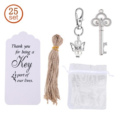 25pcs/set Key Bottle Opener Angel Wings Keychain with Tags W