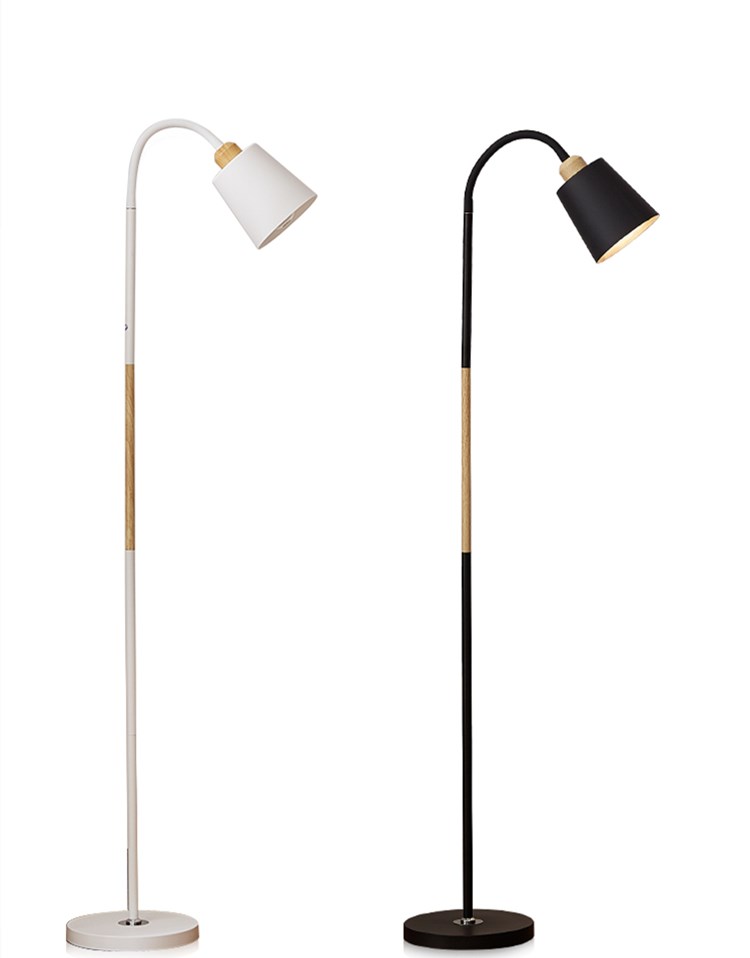 Nordic  White Black Wood Color Floor Lamp Modern E27 Floor L