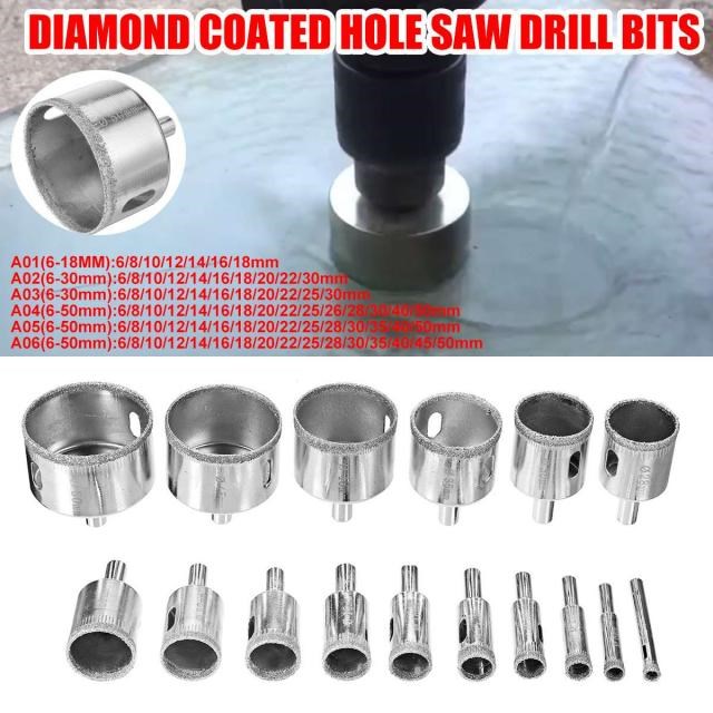 DOERSUPP 16Pcs Diamond Coated Drill Bit 6-50mm for Tile Marb