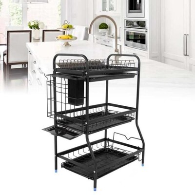 3-Tier Dish Drainer Rack Removable Stainless Steel Plate Bow