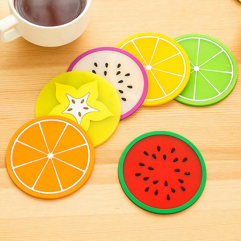 1pc Colorful Cup Drinks Holder Mat Fruit Shapes Coaster Tabl