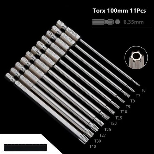 Broppe 11pcs S2 Alloy Steel T6-T40 100mm Magnetic Torx Elect