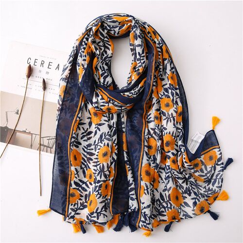 2020 Spain Fashion Daisy Floral Tassel Viscose Shawl Scarf L