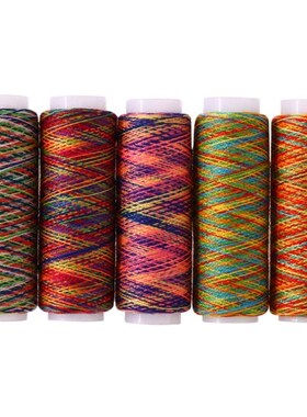 5Pcs Gradient Rainbow Colorful Polyester Thin Hand Sewing Th