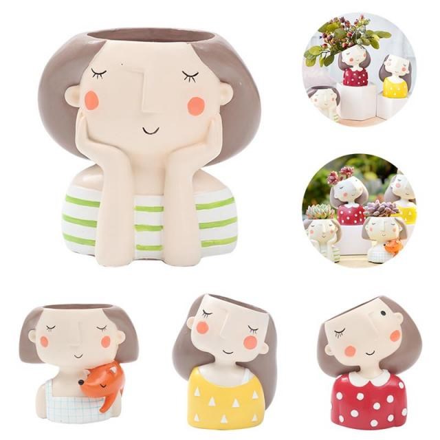 Roogo Cute Girl FlowerPot Modern Succulent Pot Home Garden P