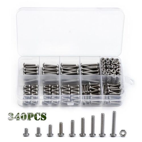 340Pcs/Set Assorted Stainless Steel M3 Screws with Hex Nuts