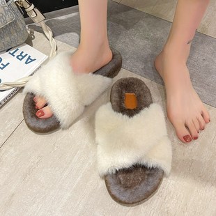 New  Women Slippers Plush Color Matching Retro Style Casual