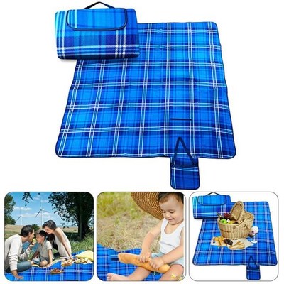 Blue White Plaid Outdoor Foldable Waterproof Picnic Mat Ligh