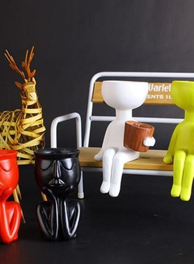 Portrait Ceramic Flower Pot Character Sitting Posture Plante