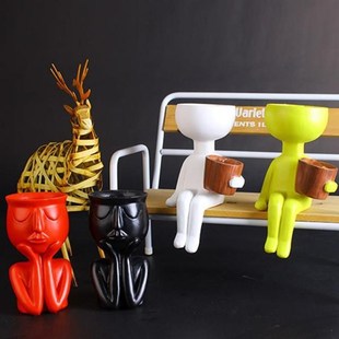 Portrait Ceramic Flower Pot Character Sitting Posture Plante