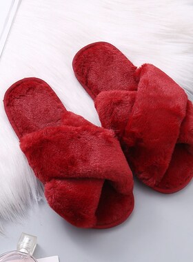 Women Fashion Warm Fluffy Slippers Cozy Faux Fur Cross Indoo