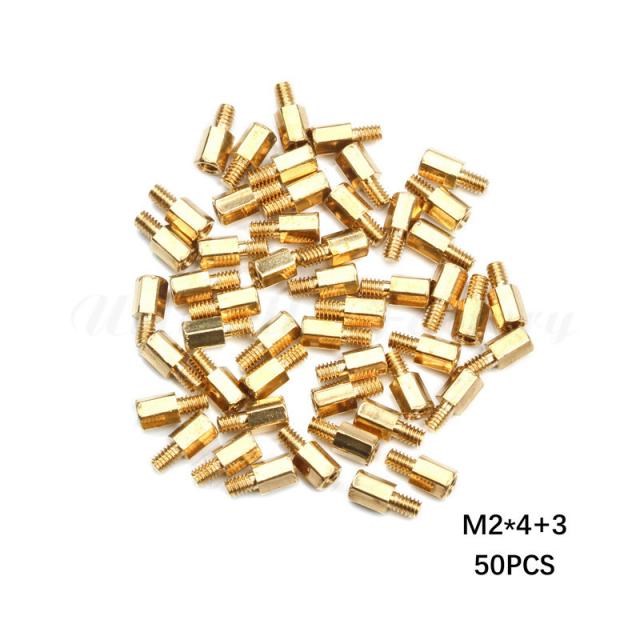 50Pcs Hex head Brass Spacing Screws M2*8+3 Threaded Pillar P