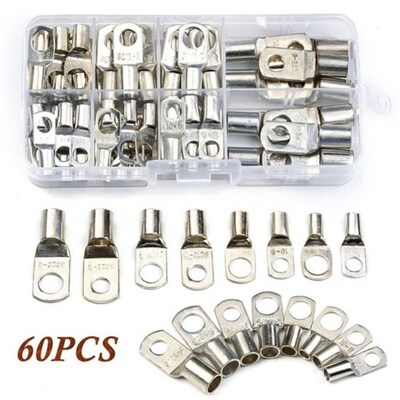 60PCS SC Tinned Copper Lug Ring Wire Connectors Bare Cable T