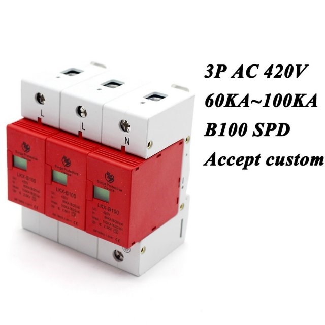 B100-3P 60KA~100KA ~420V AC 2P+N SPD House Surge Protector P