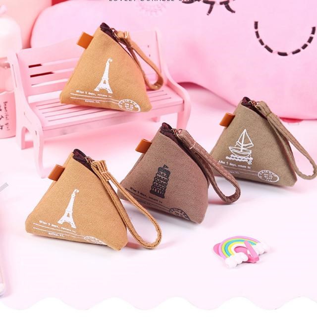Mini Cute Triangle Zipper Closure Coin Purse Key Wallet Pouc