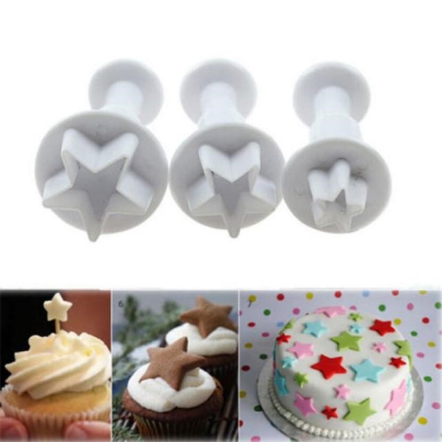 3Pcs/Set Mini Star Fondant Cake Decorating Plunger Biscuit C