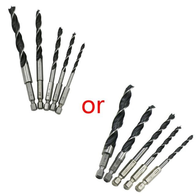 5pcs Drill Bit Set 1/4 Hex Shank High Carbon Steel Woodworki - 实物图