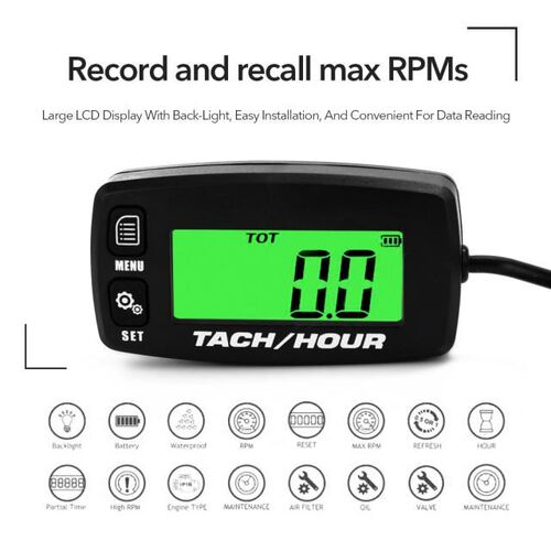 Lightweight Portable Backlit LCD Digital Tach Hour Meter Tac