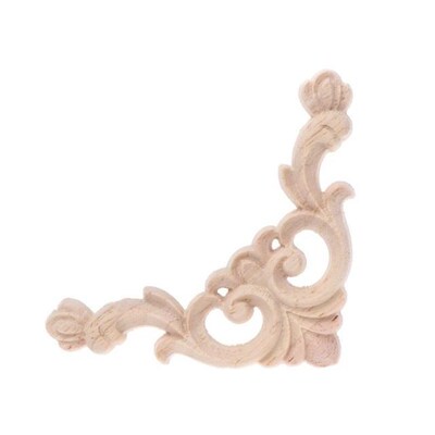 4pcs/set Wood Carved Corner Onlay Applique Unpainted Frame C