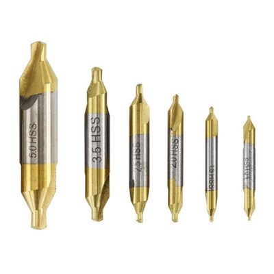 6pcs 1.0-5.0mm HSS TiN Coated Center Drill Bit Set Metalwork