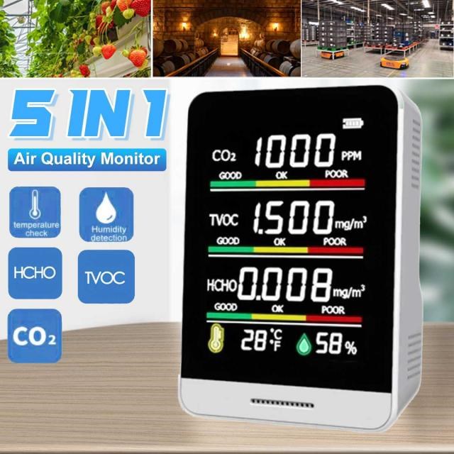 Multifunctional 5-in-1 CO2 Meter Digital Temperature Humidit