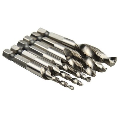 6PC Hex Shank HSS Titanium Machine Tapping Screw Spiral Poin