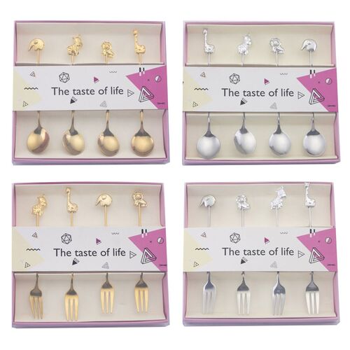 4Pcs Stainless Steel Coffee Spoon Dessert Fork Animal Orname