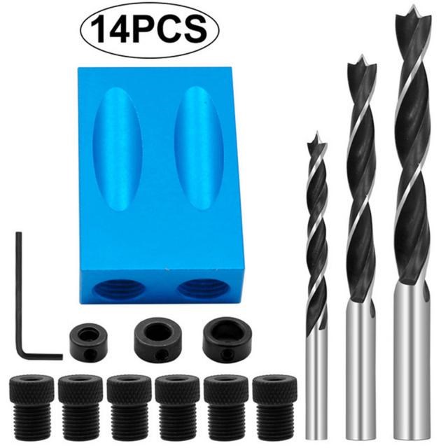 Woodworking Pocket Hole Jig Kit 6/8/10mm Angle Drill Guide S