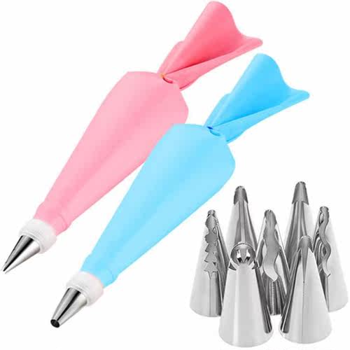 9pcs/set Silicone Icing Piping Cream Pastry Bag+8PC Girl's S