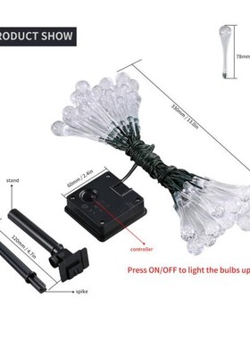 Outdoor Solar String Lights 16 feet 30 LED Water Drop Fairy