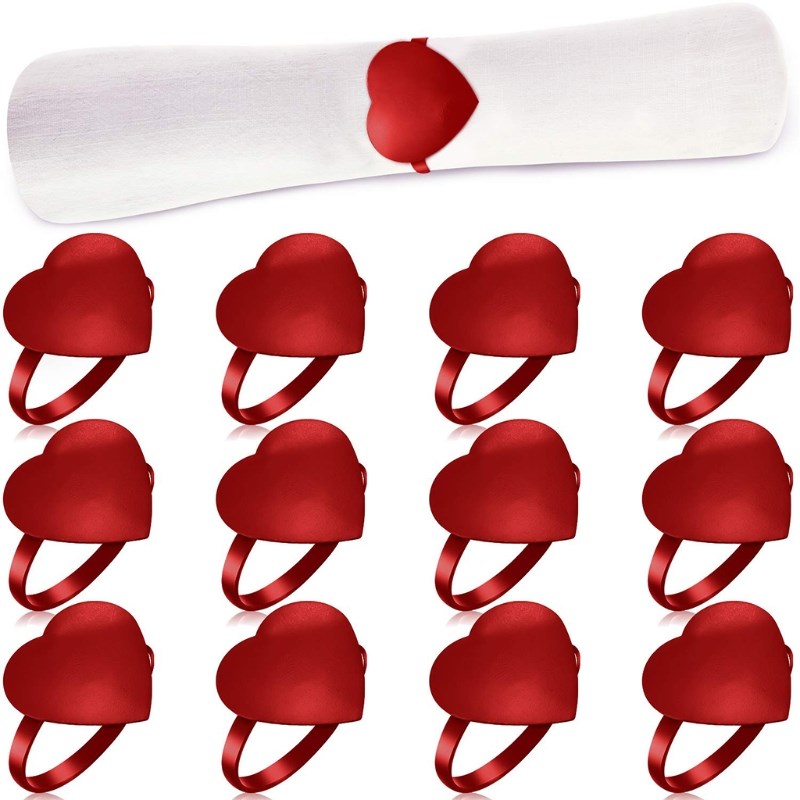 12Pcs Red Heart Shaped Napkin Ring 适用于 Mother Day Father