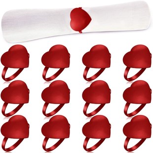 12Pcs Red Heart Shaped Napkin Ring 适用于 Mother Day Father