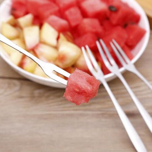 1PC Fruit Fork Silver Stainless Steel Two-tine Fork Dessert