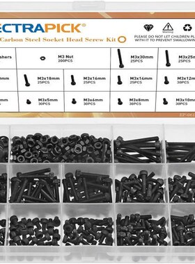 730pcs Hexagon Hex Socket Small Mini Screw Set M3 Carbon Ste