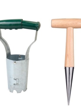 Planting Dibber With Wooden Handle+Gloves Hole Punch Garden