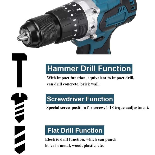 Drillpro 3 in 1 Brushless Cordless Electric Impact Drill Ham