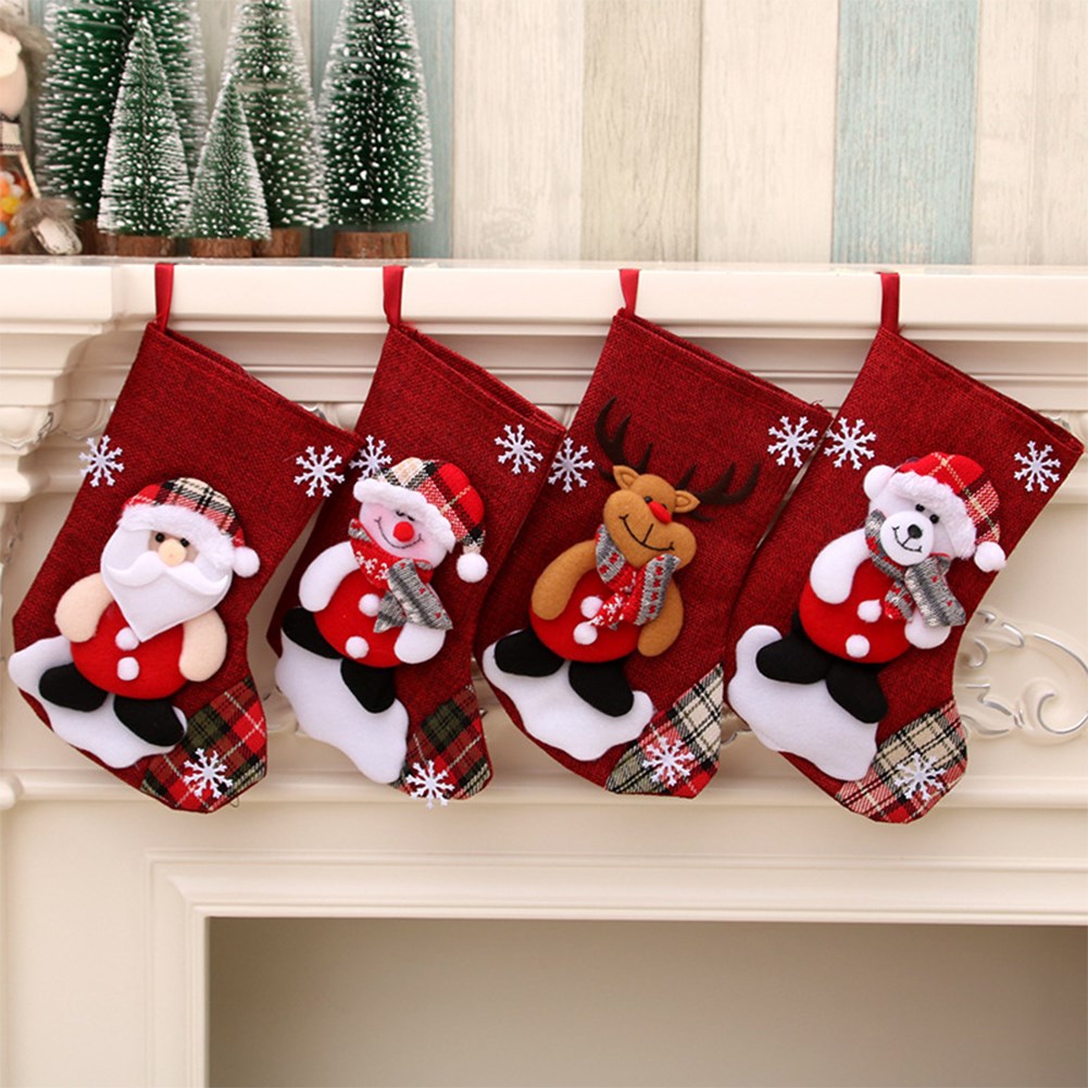 Christmas Tree Hanging Socks Linen Festival Apple Gift Candy