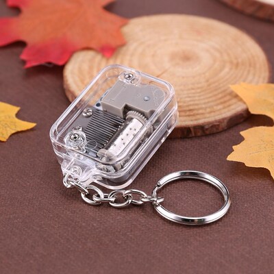 Kids DIY Music Box Movement Keychain Handy Crank Musical Bir