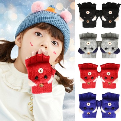 Kids Cat Printed Gloves Winter Creative Fashion Belt Screen