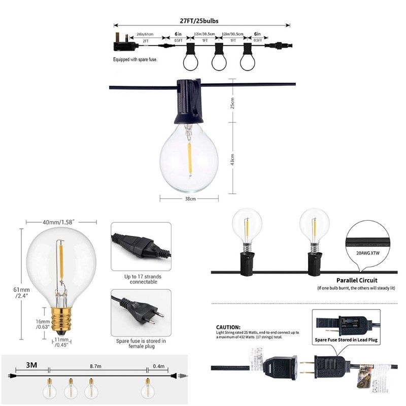 us/uk/eu plug led imitation tungsten filament lamp string ou