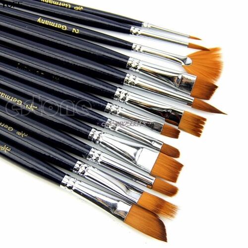 12pcs Artist Paint Brush Set Nylon Hair Watercolor Acrylic O