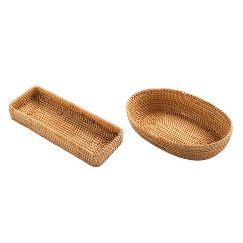 Hand-Woven Rattan Storage Basket Bread Fruit Food Breakfast