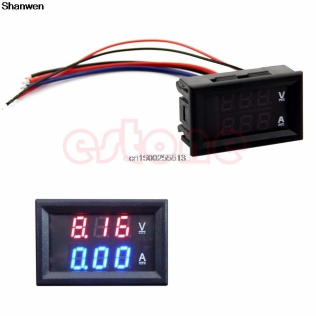 1PC Volt Meter DC 100V 10A Voltmeter Ammeter Blue + Red LED