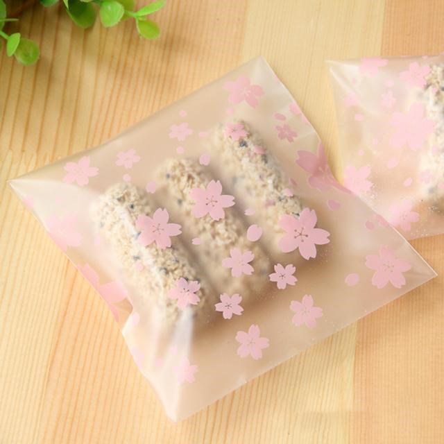 100PCS 3Sizes Pink Cherry Blossoms Cookie&Candy Bag Self-Adh